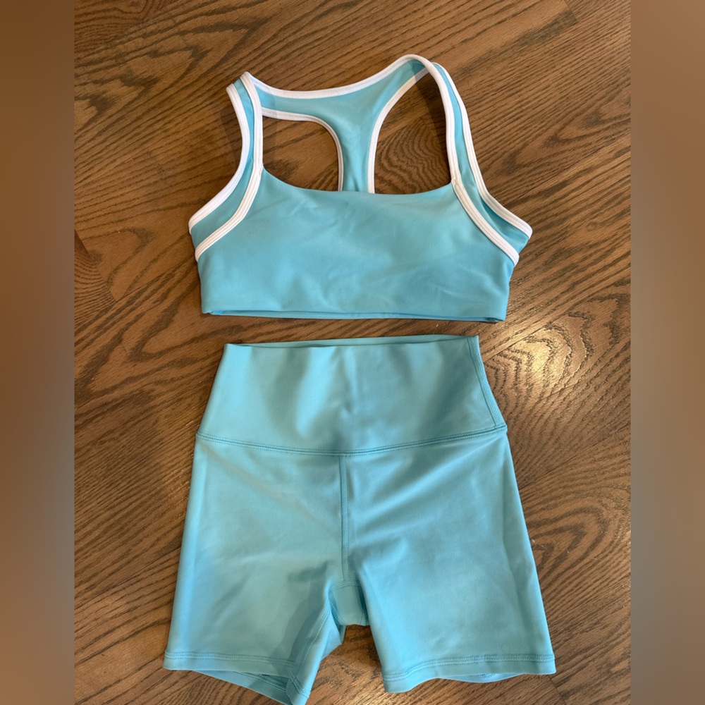 Women’s Aqua Bike Shorts and Matching Sports Bra Set